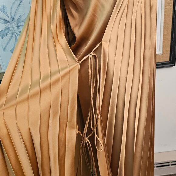 NWT Stella Mccartney Gold Satin Pleated Lace Up Midi Dress $1225 Sz IT 40 US 4 - Picture 6 of 13